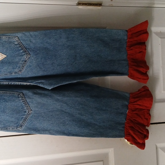 Guess overalls upcycled Thanksgiving Turkey Holiday overalls Sz 4 - Picture 6 of 9